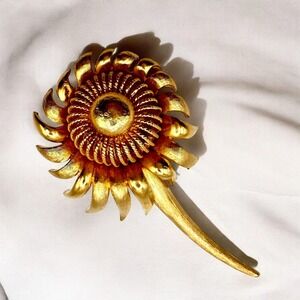 Vintage Coro Brooch Matte Gold Flower Large 3.5" Pin Mid Century Modern MCM